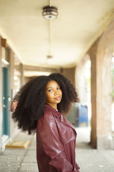 Woman with long kinky afro hair